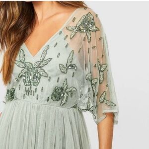 Green boohoo Maxi dress with beading